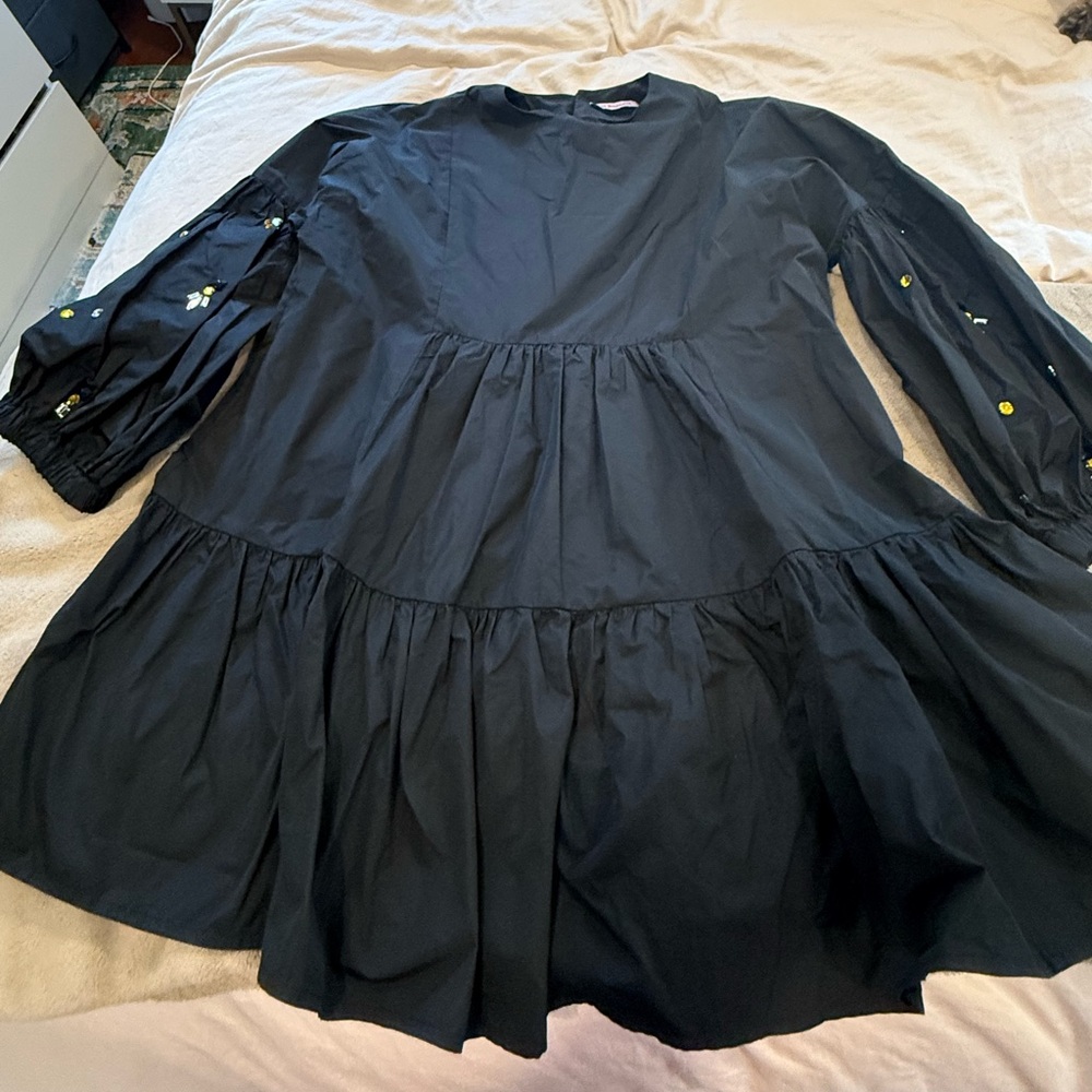 as Deolindas Black Babydoll Dress with Embroidered Sleeves - Size S/M